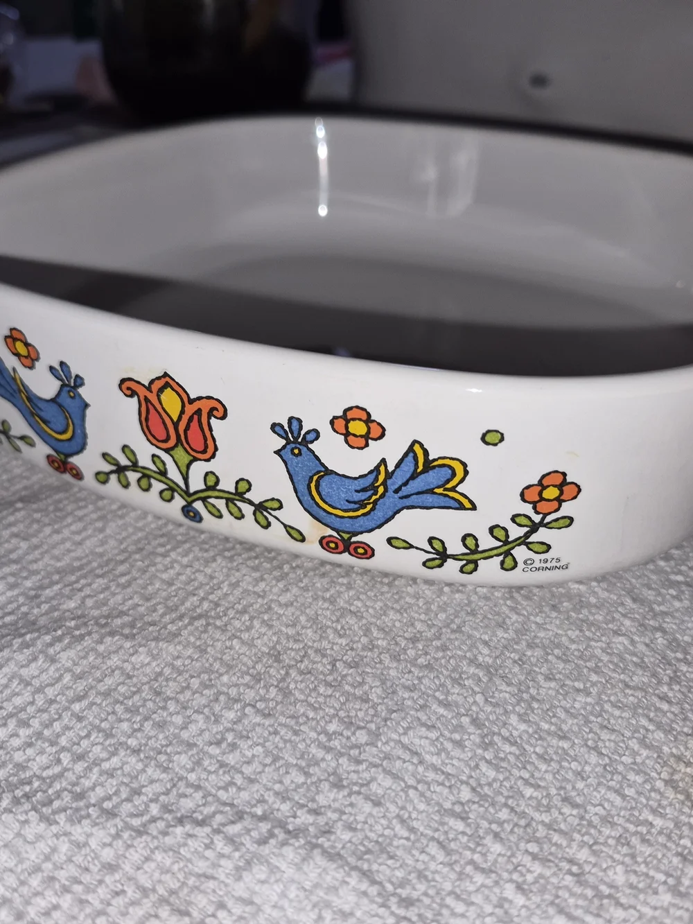 Corning Ware casserole dish in the 